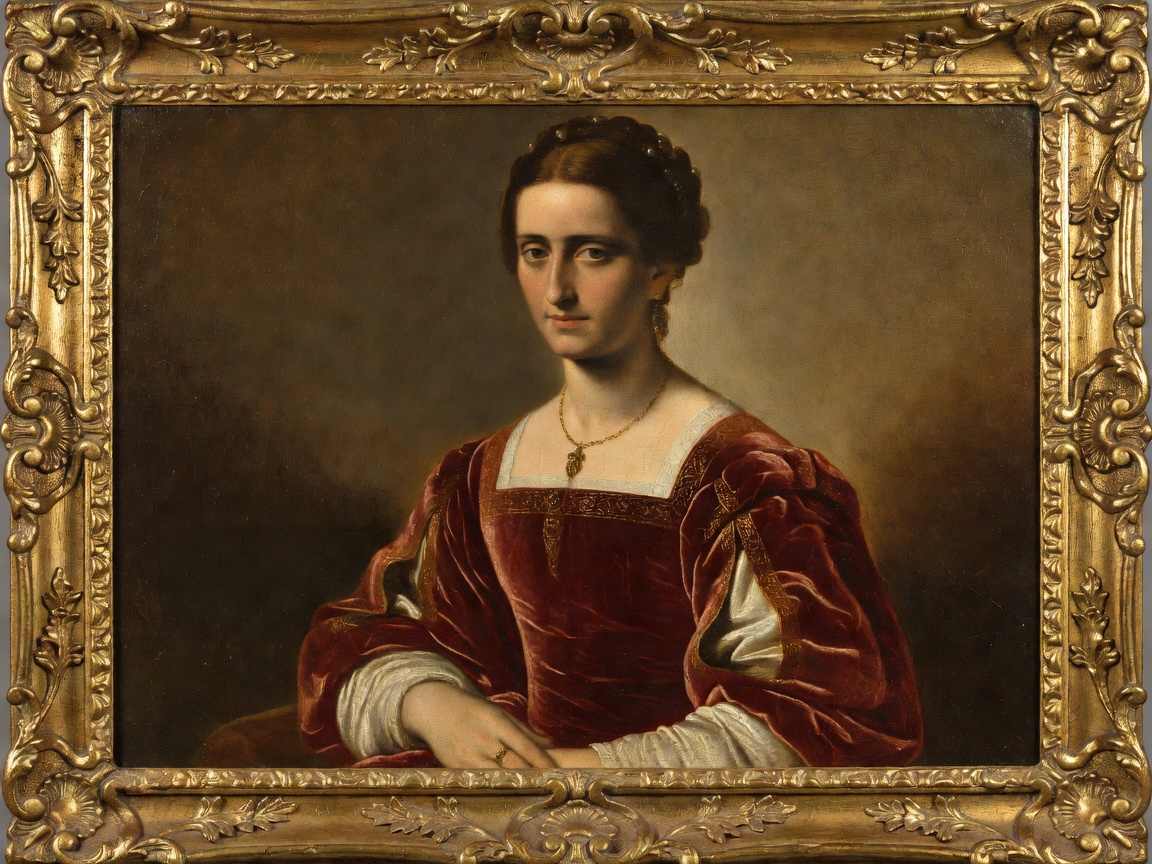 Classical Italian oil painting portrait in ornate gold leaf frame