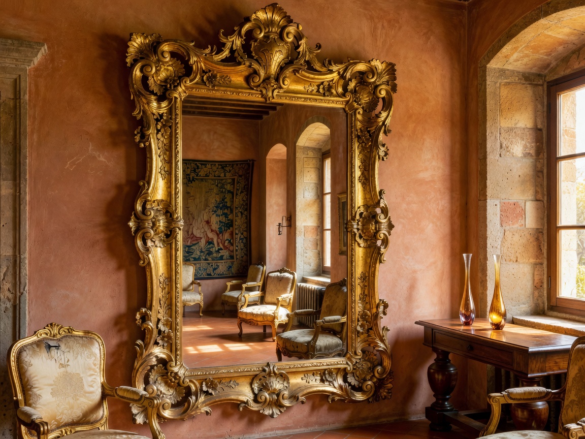 Florentine Rococo Carved Giltwood Mirror with Acanthus Leaf detailing
