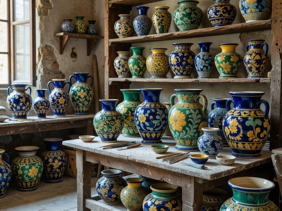 Italian handcrafted ceramic vases and majolica urns