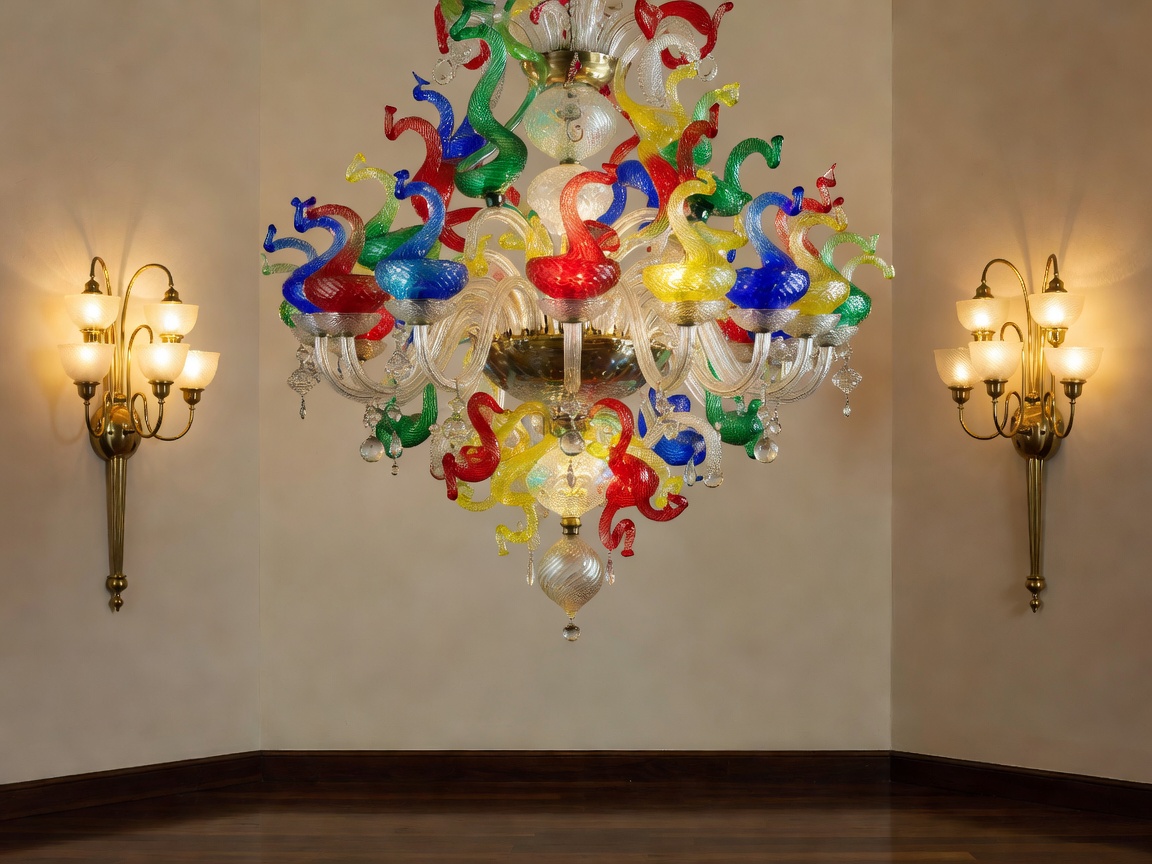 Mazzega style Murano polyhedral handblown glass chandelier