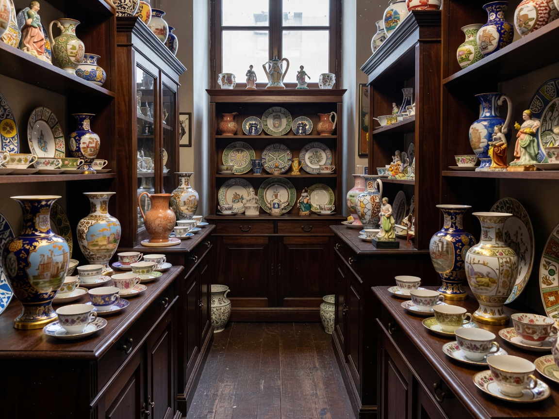 Naples Chiaia antique shop with Bourbon porcelain and antique ceramics