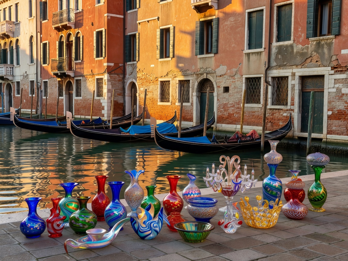 Venice Dorsoduro canal and Murano glass art collection